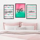 Ver imagem 2 de Kit 3 Quadros Decorativos Gratidão, Amor, Fé Rosa/Verde