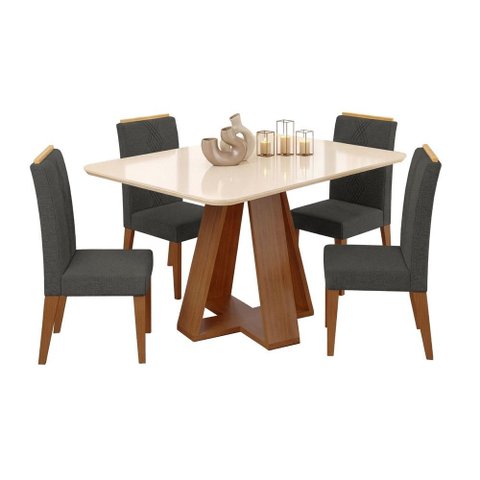 Conjunto Sala de Jantar Mesa Tampo em Vidro 1,20m Maria 6 Cadeiras Tati