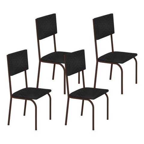 Kit 4 Cadeiras Ana Corino Tempest Preto Tubo Marrom Cafe