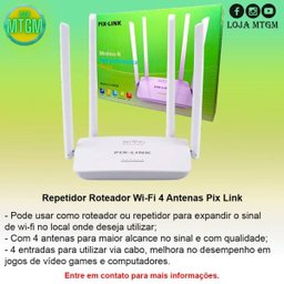 Repetidor Roteador Wireless Wi-fi 300mbps 4 Antenas 50 Metros Pix Link LV-WR08 - 2