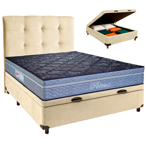 Kit Cama Box Bau + Cabeceira + Colchão Casal Molas Ensacadas - Petrus - Paropas