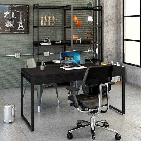 Mesa para Escritório Diretor Estilo Industrial 1,50x0,60 com 2 Gavetas Preto Onix