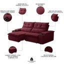 Ver imagem 3 de Sofá Retrátil 3 Lugares com Porta Copo 210cm Malta F05 Veludo Vinho - Mpozenato