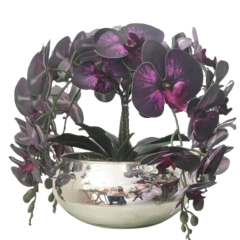 Arranjo de Mesa com 4 Flores Orquídeas Roxa Vaso Premium