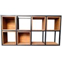 Ver imagem 1 de Nicho de Parede Modelo Industrial - 5 Nichos e 3 Prateleiras - Ferro em Preto e Madeira em Stain Imb