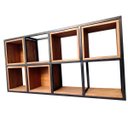 Ver imagem 3 de Nicho de Parede Modelo Industrial - 5 Nichos e 3 Prateleiras - Ferro em Preto e Madeira em Stain Imb