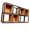 Ver imagem 2 de Nicho de Parede Modelo Industrial - 5 Nichos e 3 Prateleiras - Ferro em Preto e Madeira em Stain Imb