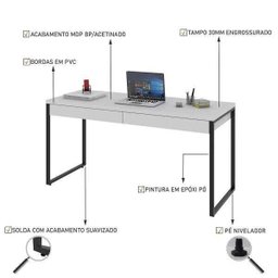 Mesa para Escritório Diretor Estilo Industrial 1,50x0,60 com 2 Gavetas Snow - 6