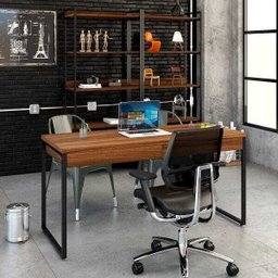 Mesa para Escritório Diretor Estilo Industrial 1,50x0,60 com 2 Gavetas Nogal - 1