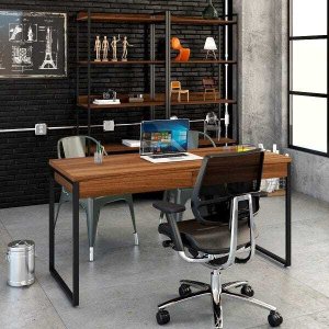 Mesa para Escritório Diretor Estilo Industrial 1,50x0,60 com 2 Gavetas Nogal