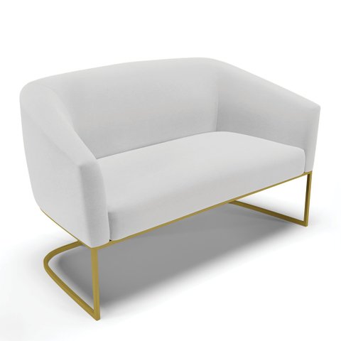 Sofá Namoradeira 2 Lugares Base Industrial Dourado Stella Linho Cinza A05 D03 - D'Rossi