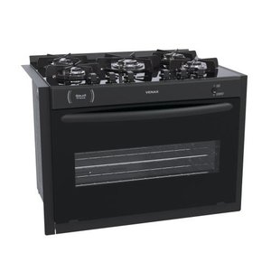 Fogao de Embutir 5 Bocas Venax Gaudi Prisma Vitreo Preto Gas Glp