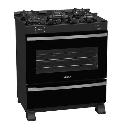 FOGAO 5 BOCAS VENAX MAXI VITREO PRETO FOSCO GAS GLP
