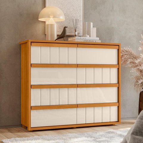Gaveteiro Tarsila 100% Mdf Ripado 8 Gavetas - Cinamomo Off White - Madetec