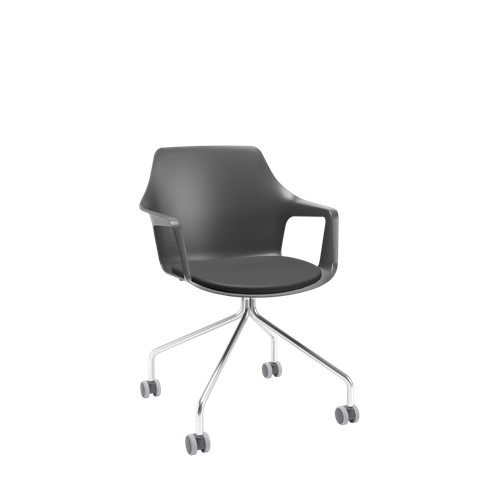 Cadeira Plaxmetal Vesper Preta Giratória Dialogo Base Cromada com Assento Estofado Vinil T19 Preto