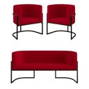Ver imagem 1 de Kit 2 Poltronas + Sofá 2 Lugares Base de Metal Black Balaqui Cor:vermelho