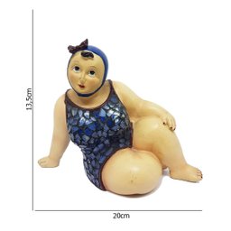 Escultura Banhista Resina Sentada Maiô Mosaico Touca Azul - 6
