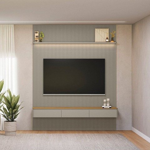 Painel Ripado para TV até 80 Polegadas com LED MDF 219CMX250CM Modular