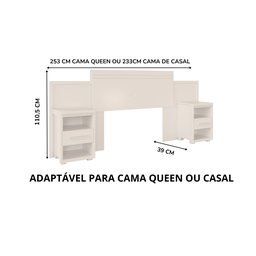 Cabeceira com Mesa de Cabeceira Dinamarca Casal e Queen Ajustável: Branco - 3