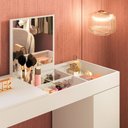 Ver imagem 3 de Escrivaninha Penteadeira Camarim Mesa de Maquiagem com Espelho Love Branco/cinamomo Mel - Mabe Magaz