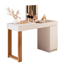 Escrivaninha Penteadeira Camarim Mesa de Maquiagem com Espelho Love Branco/cinamomo Mel - Mabe Magaz - 2