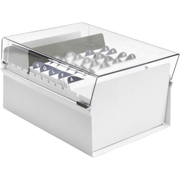 Caixa Fichário de Mesa em Aço Tampa Cristal para 500 Fichas 5x8 - 1