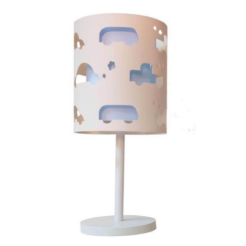 Abajur Infantil Carrinhos Base Branca 20x41 Azul Bebê
