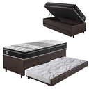 Ver imagem 1 de Bicama Box Baú Solteiro com Colchão Gransleep Ecoflex Molas Verticoil Courino Linho Marrom 88x188