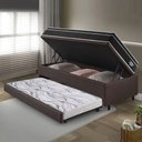 Ver imagem 3 de Bicama Box Baú Solteiro com Colchão Gransleep Ecoflex Molas Verticoil Courino Linho Marrom 88x188