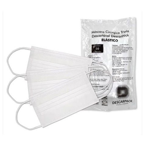 250 Máscaras Cirúrgica Tripla Descartável com Clipe Nasal -descarpack