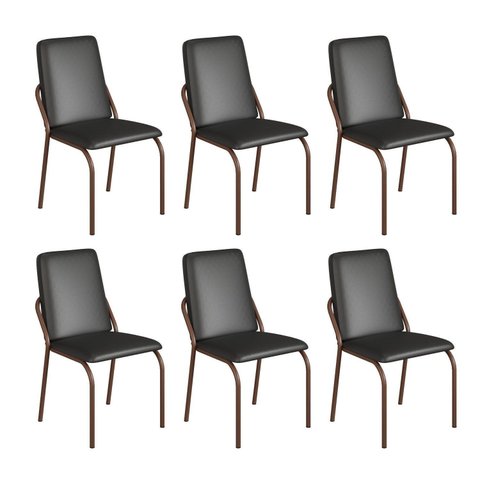 Kit 6 Cadeiras para Sala de Jantar Malibu Preto/Liso/Marrom