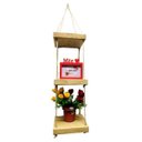 Ver imagem 1 de Prateleira Quadrada Tripla de Madeira com Sisal - Cor Mel (24x24x4cm)