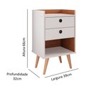 Ver imagem 4 de Mesa de Cabeceira Moderna Retrô Bento 2 Gavetas e Nicho - Off White com Nature- Rpm Móveis