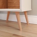 Ver imagem 3 de Mesa de Cabeceira Moderna Retrô Bento 2 Gavetas e Nicho - Off White com Nature- Rpm Móveis