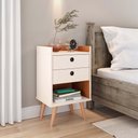 Ver imagem 1 de Mesa de Cabeceira Moderna Retrô Bento 2 Gavetas e Nicho - Off White com Nature- Rpm Móveis