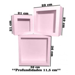 Kit 3 Nichos Madeira MDF Rosa - Nicho Quarto Sala - 1