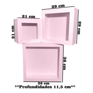 Kit 3 Nichos Madeira MDF Rosa - Nicho Quarto Sala