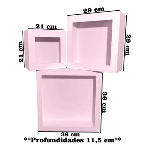Kit 3 Nichos Madeira MDF Rosa - Nicho Quarto Sala