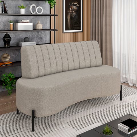Sofá Living Decorativo 2 Lugares 1,35m Katara Pés de Ferro Bouclê Cinza G33 - Gran Belo
