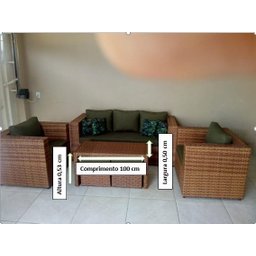 Conjunto de Sofá de 5 Lugares em Fibra Sintética + Mesa com Puff - 6