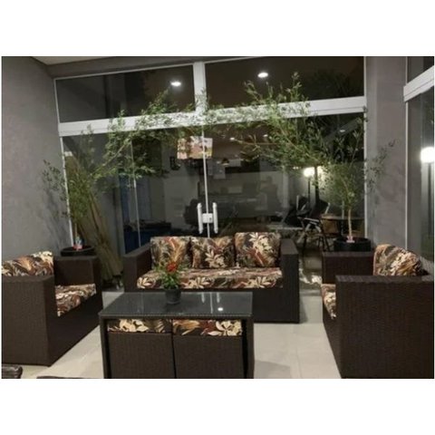 Conjunto de Sofá de 5 Lugares em Fibra Sintética + Mesa com Puff