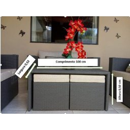 Conjunto de Sofá de 4 Lugares em Fibra Sintética + Mesa com Puff - 5