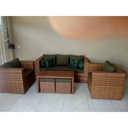 Conjunto de Sofá de 5 Lugares em Fibra Sintética + Mesa com Puff - 4