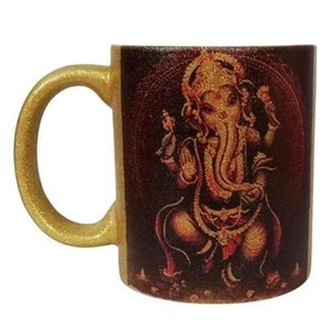 CANECA DE CERAMICA RESINADA COM GLITTER DOURADA (GANESHA)