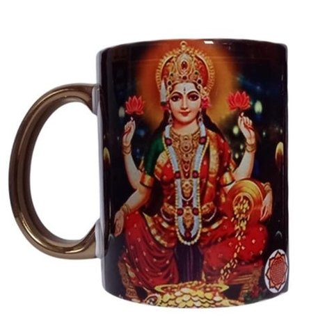 CANECA BRANCA DE CERAMICA RESINADA COM ALÇA DOURADO (LAKSMI)