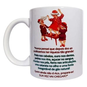 CANECA BRANCA DE CERÂMICA RESINADA (SENHORAS FELIZES)
