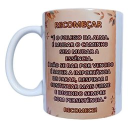 CANECA BRANCA DE CERÂMICA RESINADA (RECOMEÇAR) - 1