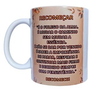 CANECA BRANCA DE CERÂMICA RESINADA (RECOMEÇAR)