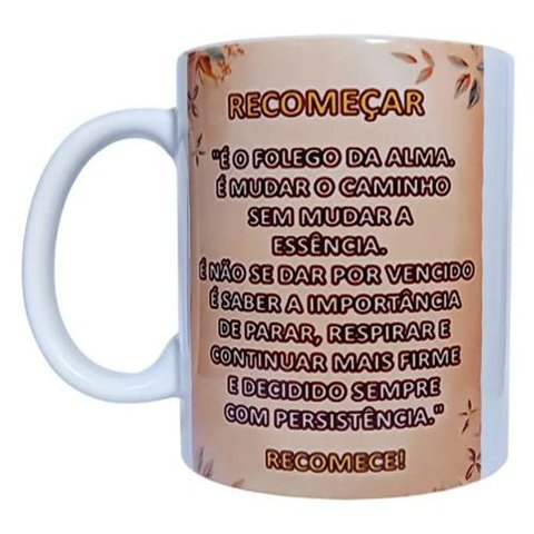 CANECA BRANCA DE CERÂMICA RESINADA (RECOMEÇAR)