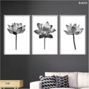 Ver imagem 2 de Kit 03 Quadros Decorativos - Flor de Lotus Preto e Branco Minimalista Flnt005 - Tela Canvas 40x60cm